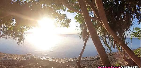 Making perfect blowjob on the beach